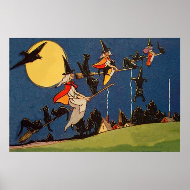 Poster Chat noir sorcier Flying Moon Crow (Devant)