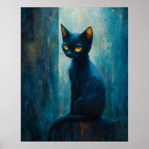 Poster Chat noir stylisé dans une touche lunatique