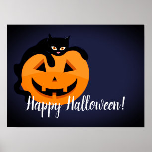 Poster Chat noir sur la lune Halloween