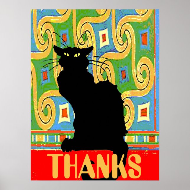 Poster Chat noir sur papier peint Abstrait, modifier le t (Devant)