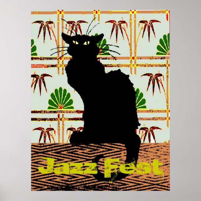 Poster Chat noir sur papier peint japonais, Jazz Fest (Devant)