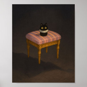 Poster Chat noir sur Tabouret rose imprimé