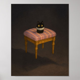 Poster Chat noir sur Tabouret rose imprimé
