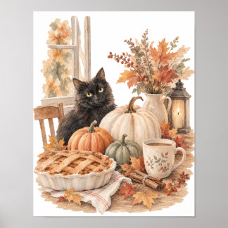 Poster Chat Noir Tarte à la Citrouille Cuisine d'Automne