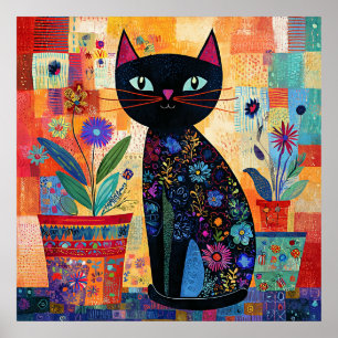 Poster Chat noir, une œuvre d'art colorée et fantaisiste,