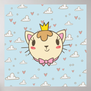 Poster Chat nuage de coeur texture chaton