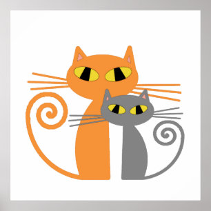 Poster Chat orange, Chat gris
