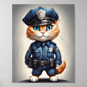 Poster Chat orange mignon en police Uniforme Aquarelle Ar