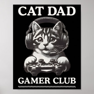 Poster Chat Papa Gamer Club Jeux Vidéo Jeu Joueur Chat Jo