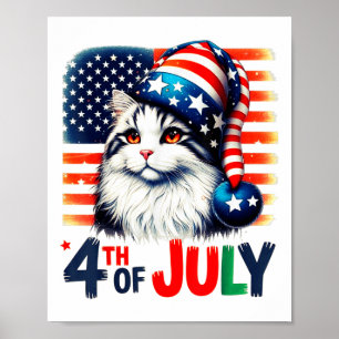 Poster Chat Patriotique 4 juillet Drapeau Américain Drôle