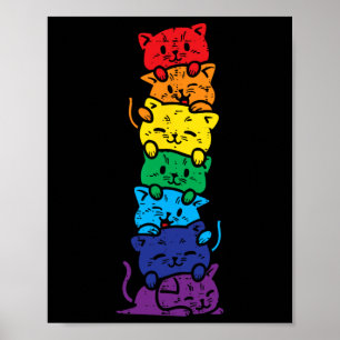Poster Chat Pile Arc-en-ciel Fierté Gay Mignon Lgbt Anima
