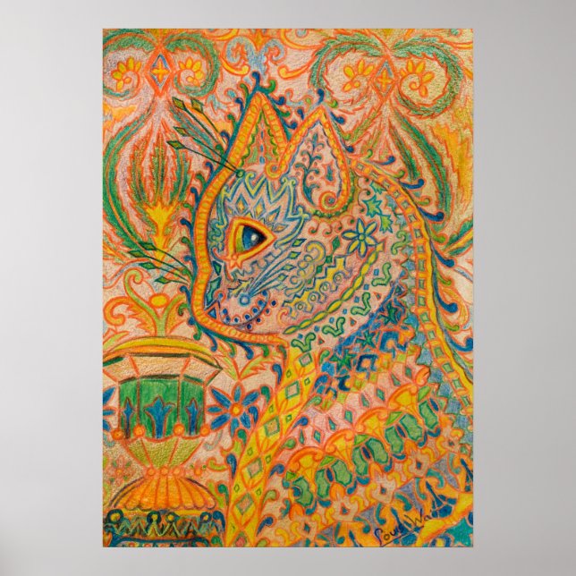 Poster Chat psychédélique par Louis Wain (Devant)