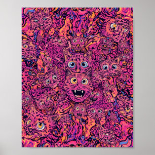 Poster Chat Psychedelique Surcharge Chat Neon 
