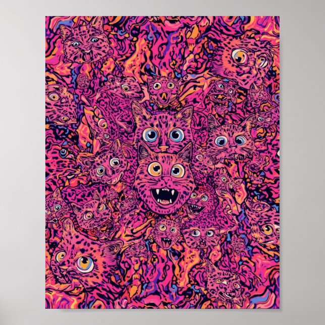 Poster Chat Psychedelique Surcharge Chat Neon  (Devant)