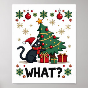 Poster Chat Quel Drôle De Chat Noir Poussant Arbre De Noë