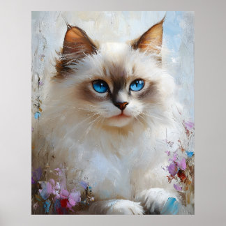 Poster Chat Ragdoll Gracieux dans un Jardin de Fleurs – P