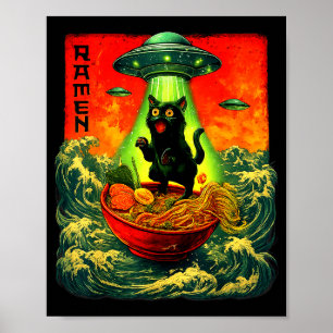Poster Chat Ramen Alien Ufo Art Rétro Cadeaux Hommes F