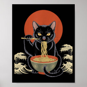 Poster Chat Ramen Japonais Drôle Anime Manga Neko Otaku