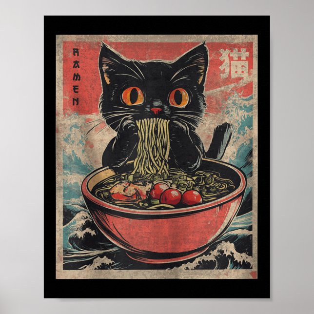 Poster Chat Ramen Japonais Drôle Kawaii Chat Graphique Ho (Devant)