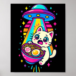 Poster Chat Ramen Ufo Japonais Anime Femme Drôle Kawaii
