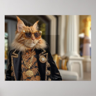 Poster Chat riche debout devant un manoir