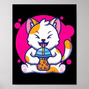 Poster Chat Rire Neko Kawaii Boba Thé En Style Anime