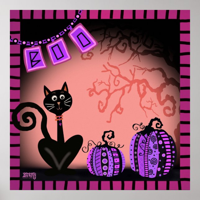 Poster Chat rose amusant Halloween Inspirivity Classe (Devant)