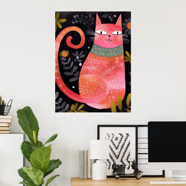 Poster Chat rose floral mignon (Bureau à domicile)