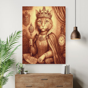 Poster Chat royal Steampunk Horlogerie Fantastique Vintag