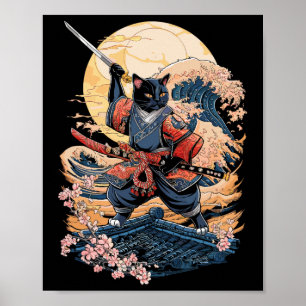 Poster Chat Samurai Chat japonais Anime Ninja