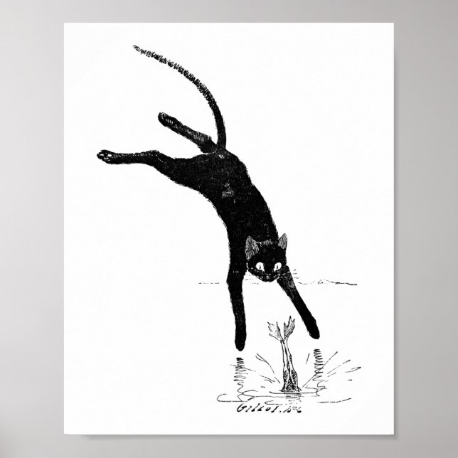 Poster Chat Sauter dans l'étang, Alexandre Steinlen (Devant)