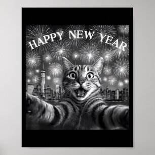 Poster Chat selfie avec compte à rebours de feu d'artific