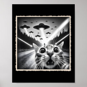 Poster Chat selfie avec UFO _ Drôle d'alien &amp; Chat 