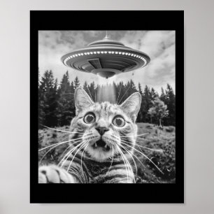 Poster Chat selfie avec un alien ufo drôle de chat pour h
