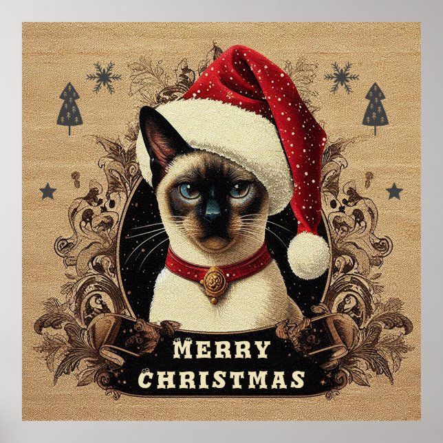 Poster Chat Siamese, Noël Père Noël Kitten (Devant)