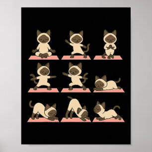 Poster Chat siamois faisant du yoga végan kawaii zen