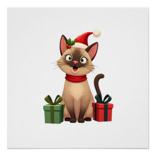 Poster Chat siamois Noël Vacances Santa Chat siamois Noël