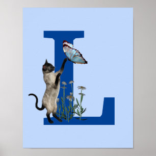 Poster Chat siamois Papillon Monogramme Initiale L