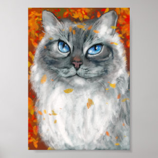 Poster Chat sibérien aux couleurs d'automne
