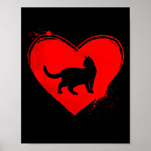 Poster Chat Silhouette Forme de Coeur Saint-Valentin Amou