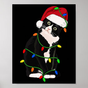 Poster Chat Smoking Meow Santa Tuxie Lumières de l'arbre