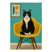 Chat Smoking Sur Chaise Jaune Milieu Du Siècle