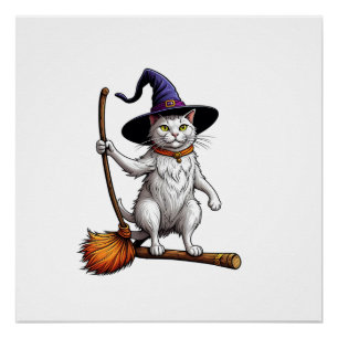 Poster Chat Sorcier Halloween Sorcière Mystique Amoureux