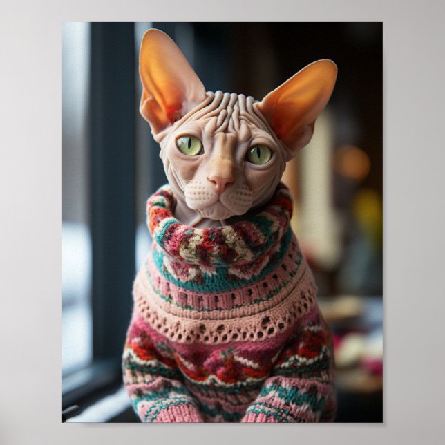 Poster Chat Sphynx avec pull (Devant)