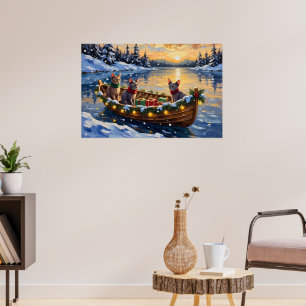 Poster Chat Sphynx Noël Bateau Fêtes