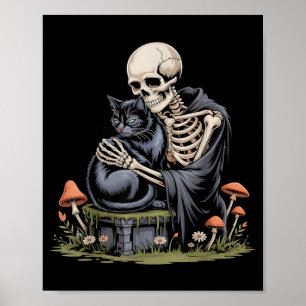 Poster Chat squelettique embrassant en Halloween gothique