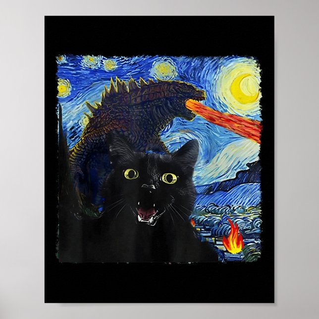 Poster Chat Starry Nuit Van Gogh Chat Pour Amoureux des c (Devant)