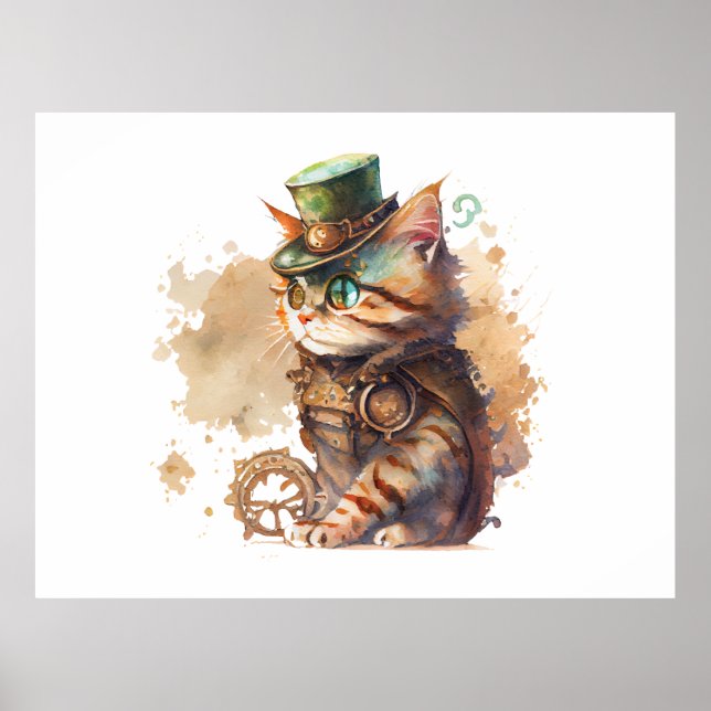 Poster Chat Steampunk Adorable et mignonne (Devant)