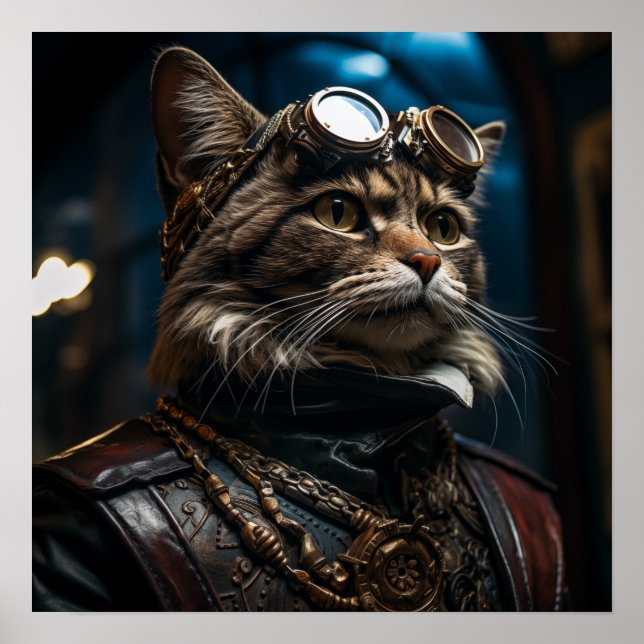 Poster Chat Steampunk en Uniform Retro (Devant)