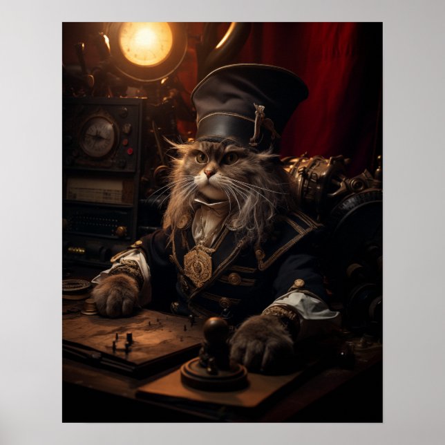 Poster Chat Steampunk en Uniform Retro (Devant)